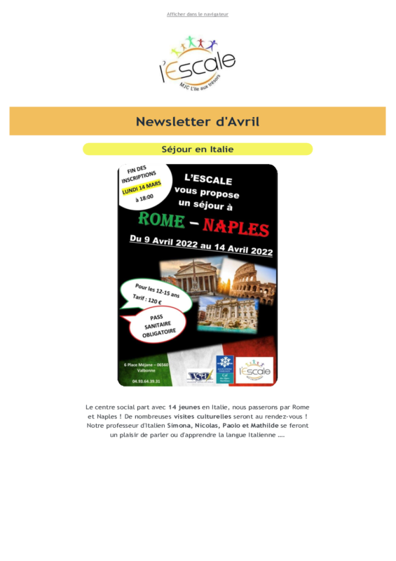 Newsletter d’Avril